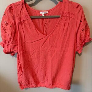 Maurices Coral Eyelet Puff Sleeves Top